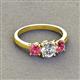 2 - Quyen GIA Certified 1.80 ctw (6.50 mm) Round Natural Diamond and Pink Tourmaline Three Stone Engagement Ring 