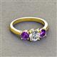 2 - Quyen GIA Certified 1.80 ctw (6.50 mm) Round Natural Diamond and Amethyst Three Stone Engagement Ring 