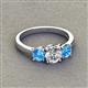 2 - Quyen GIA Certified 2.00 ctw (6.50 mm) Round Natural Diamond and Blue Topaz Three Stone Engagement Ring 