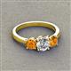 2 - Quyen GIA Certified 1.80 ctw (6.50 mm) Round Natural Diamond and Citrine Three Stone Engagement Ring 