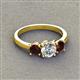 2 - Quyen GIA Certified 2.26 ctw (6.50 mm) Round Natural Diamond and Red Garnet Three Stone Engagement Ring 