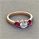2 - Quyen GIA Certified 2.00 ctw (6.50 mm) Round Natural Diamond and Rhodolite Garnet Three Stone Engagement Ring 