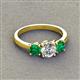 2 - Quyen GIA Certified 1.80 ctw (6.50 mm) Round Natural Diamond and Emerald Three Stone Engagement Ring 