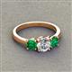 2 - Quyen GIA Certified 1.80 ctw (6.50 mm) Round Natural Diamond and Emerald Three Stone Engagement Ring 