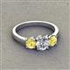 2 - Quyen GIA Certified 2.06 ctw (6.50 mm) Round Natural Diamond and Yellow Sapphire Three Stone Engagement Ring 