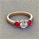 2 - Quyen GIA Certified 2.10 ctw (6.50 mm) Round Natural Diamond and Ruby Three Stone Engagement Ring 