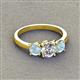 2 - Quyen GIA Certified 1.80 ctw (6.50 mm) Round Natural Diamond and Aquamarine Three Stone Engagement Ring 