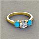 2 - Quyen GIA Certified 1.72 ctw (6.50 mm) Round Natural Diamond and Turquoise Three Stone Engagement Ring 