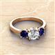 2 - Quyen GIA Certified 2.65 ctw (7.00 mm) Round Natural Diamond and Blue Sapphire Three Stone Engagement Ring 