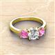 2 - Quyen GIA Certified 2.30 ctw (7.00 mm) Round Natural Diamond and Pink Sapphire Three Stone Engagement Ring 