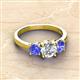 2 - Quyen GIA Certified 2.19 ctw (7.00 mm) Round Natural Diamond and Tanzanite Three Stone Engagement Ring 