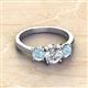 2 - Quyen GIA Certified 2.05 ctw (7.00 mm) Round Natural Diamond and Aquamarine Three Stone Engagement Ring 