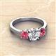2 - Quyen GIA Certified 2.05 ctw (7.00 mm) Round Natural Diamond and Pink Tourmaline Three Stone Engagement Ring 