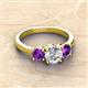 2 - Quyen GIA Certified 2.05 ctw (7.00 mm) Round Natural Diamond and Amethyst Three Stone Engagement Ring 