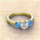 2 - Quyen GIA Certified 2.25 ctw (7.00 mm) Round Natural Diamond and Blue Topaz Three Stone Engagement Ring 