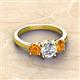 2 - Quyen GIA Certified 2.05 ctw (7.00 mm) Round Natural Diamond and Citrine Three Stone Engagement Ring 