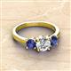 2 - Quyen GIA Certified 2.05 ctw (7.00 mm) Round Natural Diamond and Iolite Three Stone Engagement Ring 