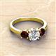 2 - Quyen GIA Certified 2.51 ctw (7.00 mm) Round Natural Diamond and Red Garnet Three Stone Engagement Ring 