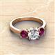 2 - Quyen GIA Certified 2.25 ctw (7.00 mm) Round Natural Diamond and Rhodolite Garnet Three Stone Engagement Ring 