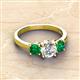 2 - Quyen GIA Certified 2.05 ctw (7.00 mm) Round Natural Diamond and Emerald Three Stone Engagement Ring 