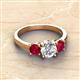 2 - Quyen GIA Certified 2.35 ctw (7.00 mm) Round Natural Diamond and Ruby Three Stone Engagement Ring 