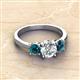 2 - Quyen GIA Certified 2.25 ctw (7.00 mm) Round Natural Diamond and Blue Diamond Three Stone Engagement Ring 