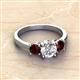 2 - Quyen GIA Certified 2.51 ctw (7.00 mm) Round Natural Diamond and Red Garnet Three Stone Engagement Ring 