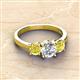 2 - Quyen GIA Certified 2.25 ctw (7.00 mm) Round Natural Diamond and Yellow Diamond Three Stone Engagement Ring 