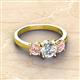 2 - Quyen GIA Certified 2.21 ctw (7.00 mm) Round Natural Diamond and Morganite Three Stone Engagement Ring 
