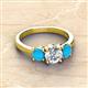 2 - Quyen GIA Certified 1.97 ctw (7.00 mm) Round Natural Diamond and Turquoise Three Stone Engagement Ring 