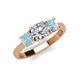 3 - Quyen GIA Certified 1.80 ctw (6.50 mm) Round Natural Diamond and Aquamarine Three Stone Engagement Ring 