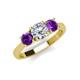 3 - Quyen GIA Certified 1.80 ctw (6.50 mm) Round Natural Diamond and Amethyst Three Stone Engagement Ring 