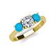 3 - Quyen GIA Certified 1.72 ctw (6.50 mm) Round Natural Diamond and Turquoise Three Stone Engagement Ring 