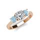 3 - Quyen GIA Certified 2.05 ctw (7.00 mm) Round Natural Diamond and Aquamarine Three Stone Engagement Ring 