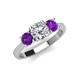 3 - Quyen GIA Certified 2.05 ctw (7.00 mm) Round Natural Diamond and Amethyst Three Stone Engagement Ring 