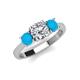 3 - Quyen GIA Certified 1.97 ctw (7.00 mm) Round Natural Diamond and Turquoise Three Stone Engagement Ring 