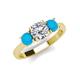 3 - Quyen GIA Certified 1.97 ctw (7.00 mm) Round Natural Diamond and Turquoise Three Stone Engagement Ring 
