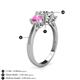 4 - Quyen GIA Certified 2.05 ctw (6.50 mm) Round Natural Diamond and Pink Sapphire Three Stone Engagement Ring 