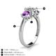 4 - Quyen GIA Certified 2.05 ctw (7.00 mm) Round Natural Diamond and Amethyst Three Stone Engagement Ring 
