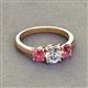 2 - Quyen IGI Certified 1.80 ctw (6.50 mm) Round Lab Grown Diamond and Pink Tourmaline Three Stone Engagement Ring 