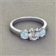 2 - Quyen IGI Certified 1.80 ctw (6.50 mm) Round Lab Grown Diamond and Aquamarine Three Stone Engagement Ring 