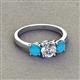 2 - Quyen IGI Certified 1.72 ctw (6.50 mm) Round Lab Grown Diamond and Turquoise Three Stone Engagement Ring 