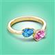 3 - Afra 1.85 ctw Blue Topaz Pear Shape (7x5 mm) & Pink Sapphire Oval Shape (7x5 mm) Toi Et Moi Engagement Ring 