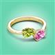 3 - Afra 1.80 ctw Peridot Pear Shape (7x5 mm) & Pink Sapphire Oval Shape (7x5 mm) Toi Et Moi Engagement Ring 