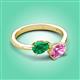 3 - Afra 1.80 ctw Emerald Pear Shape (7x5 mm) & Pink Sapphire Oval Shape (7x5 mm) Toi Et Moi Engagement Ring 