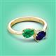 3 - Afra 1.70 ctw Emerald Pear Shape (7x5 mm) & Blue Sapphire Oval Shape (7x5 mm) Toi Et Moi Engagement Ring 