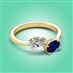 3 - Afra 1.80 ctw White Sapphire Pear Shape (7x5 mm) & Blue Sapphire Oval Shape (7x5 mm) Toi Et Moi Engagement Ring 