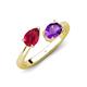 4 - Afra 1.67 ctw Ruby Pear Shape (7x5 mm) & Amethyst Oval Shape (7x5 mm) Toi Et Moi Engagement Ring 