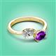 3 - Afra 1.62 ctw White Sapphire Pear Shape (7x5 mm) & Amethyst Oval Shape (7x5 mm) Toi Et Moi Engagement Ring 
