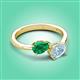 3 - Afra 1.52 ctw Emerald Pear Shape (7x5 mm) & Aquamarine Oval Shape (7x5 mm) Toi Et Moi Engagement Ring 